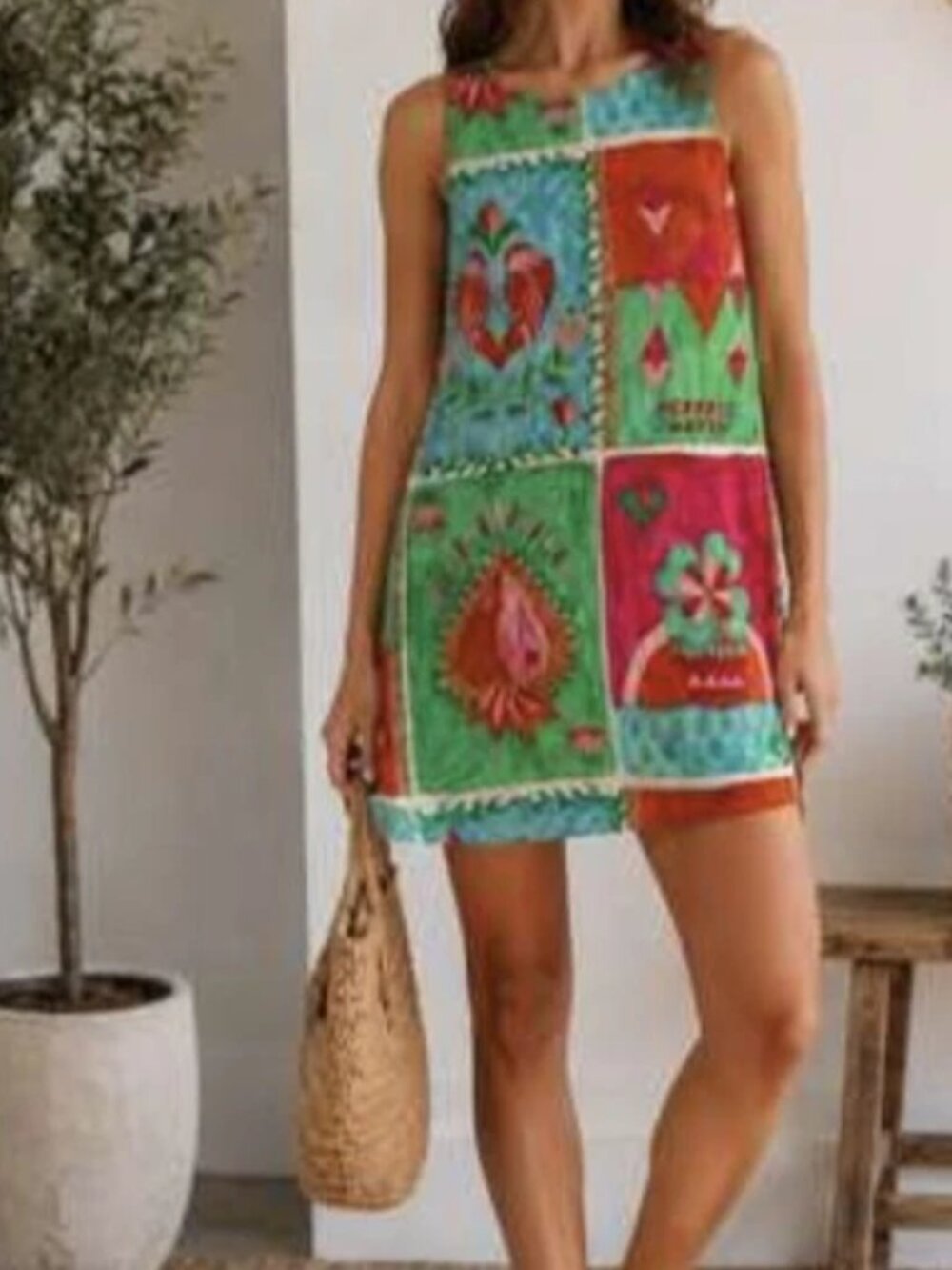 Paper Heart Womens Size XS Linen Blend Patchwork Dress Hearts